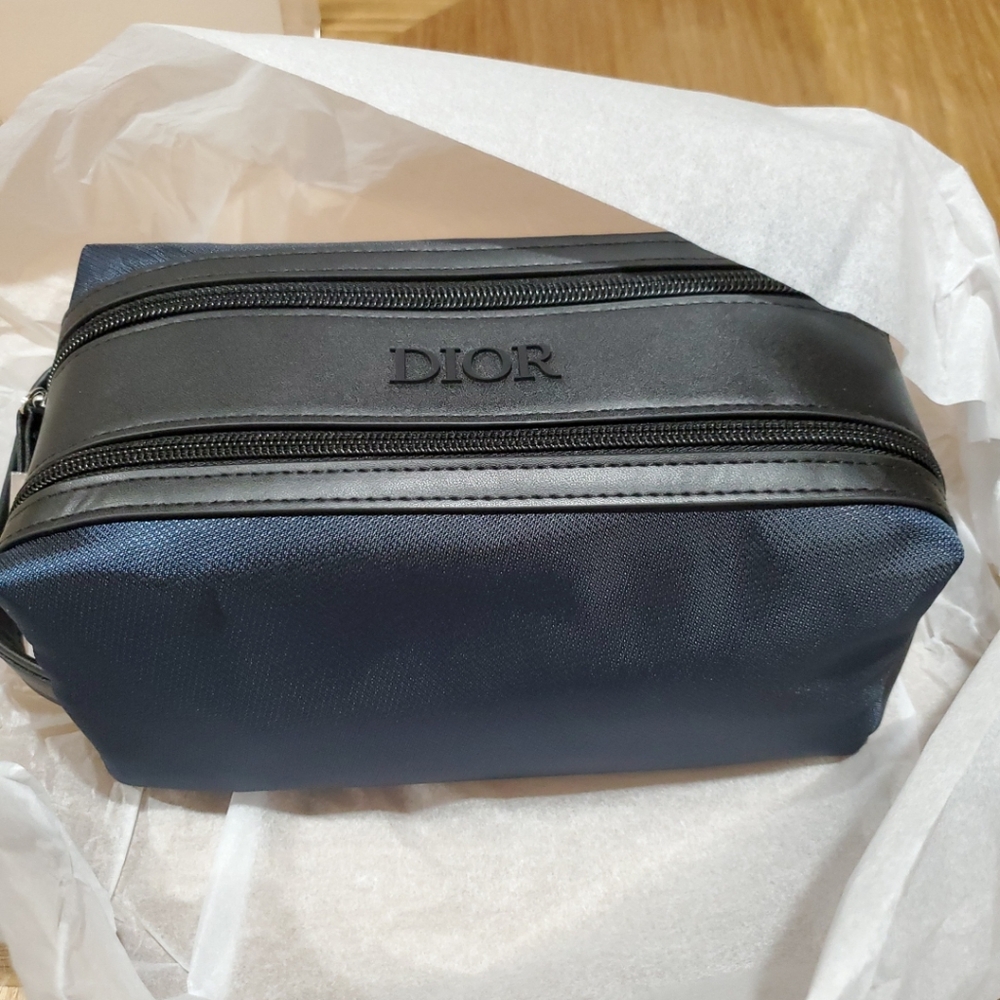 DIOR Men's Double Compartment Toiletry Bag Travel Dopp Kit BLACK NAVY BLUE 9x5x4